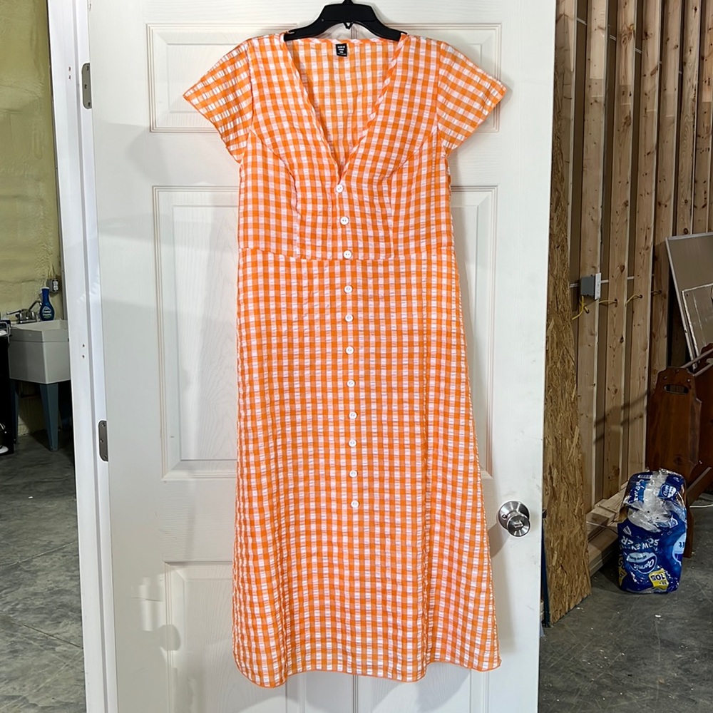 Orange and white gingham maxi dress